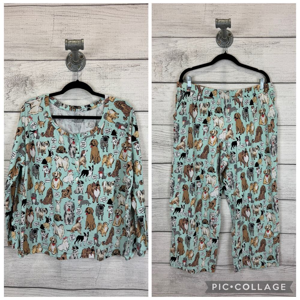 Sleep Sense Women's Blue Dog Printed Matching Pajama Set Size XL/1X